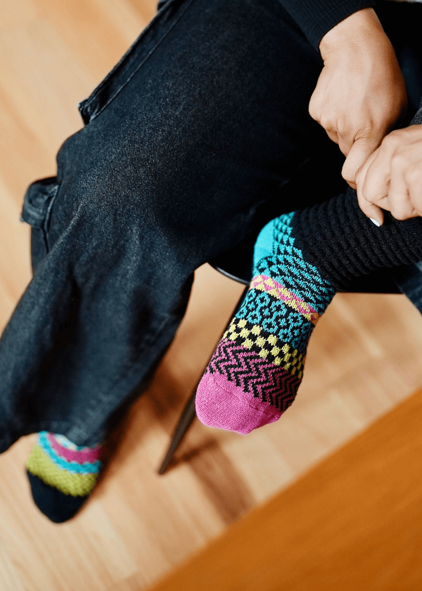 Solmate TETRA Knitted Fusion Slouch Socks | Made in USA | These socks are delightfully mismatched & so very comfortable.  American Made Women's Boutique.