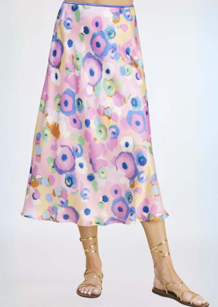 Women's Colorful Dressy Satin Midi/Maxi Skirt in Pink & Lilac  | Made in USA | Classy Cozy Cool Made in America Women's Clothing Boutique