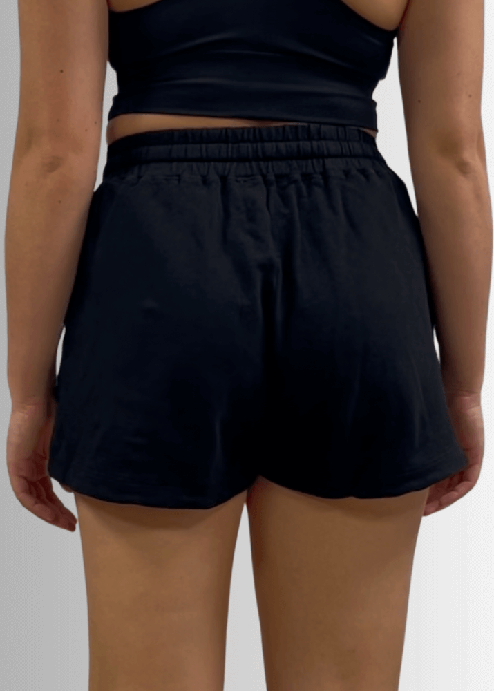 Annie All Cotton French Terry Shorts in Black, second styled view, women&