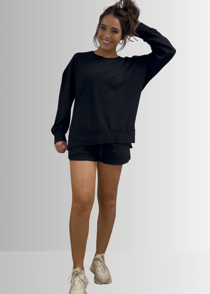 Tessa Lightweight French Terry Sweatshirt in Black, detail view, women&