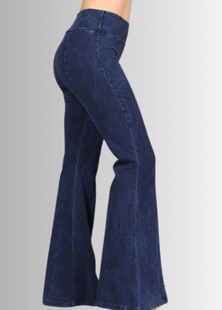 Made in USA Women's Slimming Mineral Washed Flared Pants, Jeggings in Denim Blue |  Made with USA Cotton | Classy Cozy Cool Made in America Boutique