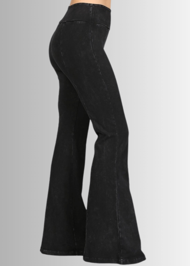 Made in USA Women's Slimming Mineral Washed Flared Pants, Jeggings in Denim Black |  Made with USA Cotton | Classy Cozy Cool Made in America Boutique