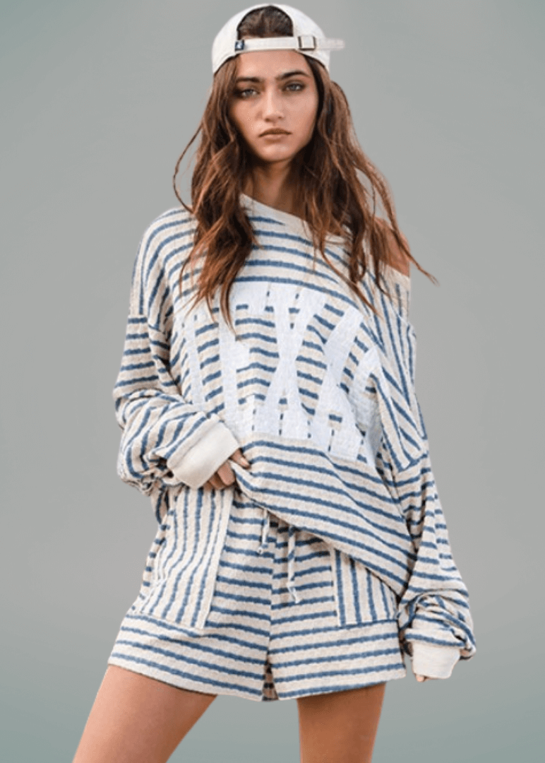 Cotton Blend Textured Striped Shorts, another view, women&