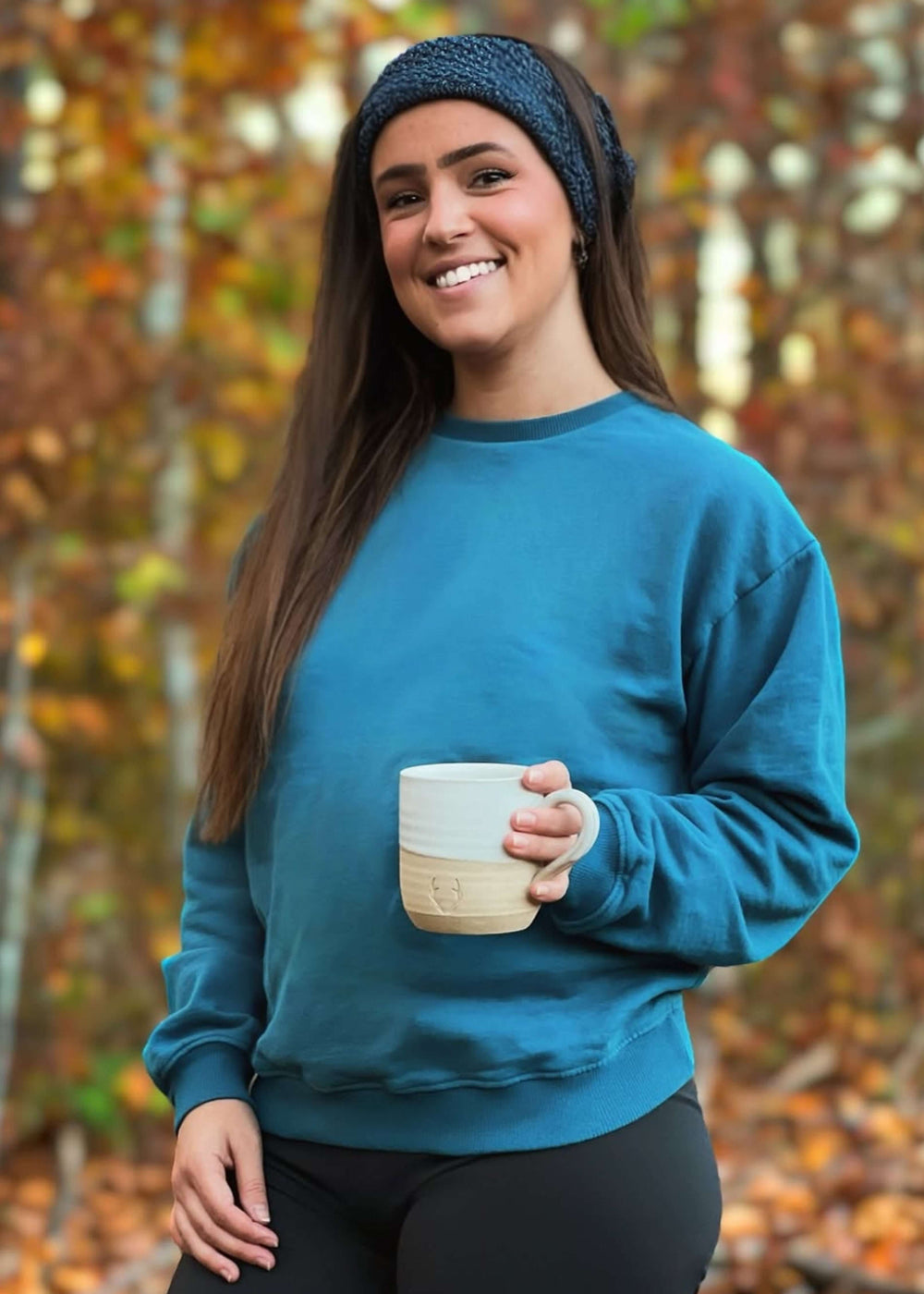 Made in USA WSI Sportswear Women's Cotton Mid-Weight Fleece Crew Sweatshirt in Cerulean Blue or Cream