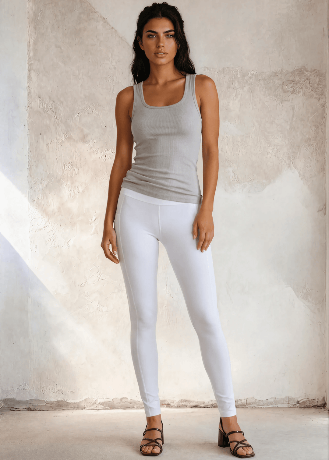 The Bra30 Tummy Tucker is an extra-long extra supportive racerback tank top that comfortably helps smooth out those unwanted lumps and bumps.  Cement Gray , Made in USA
