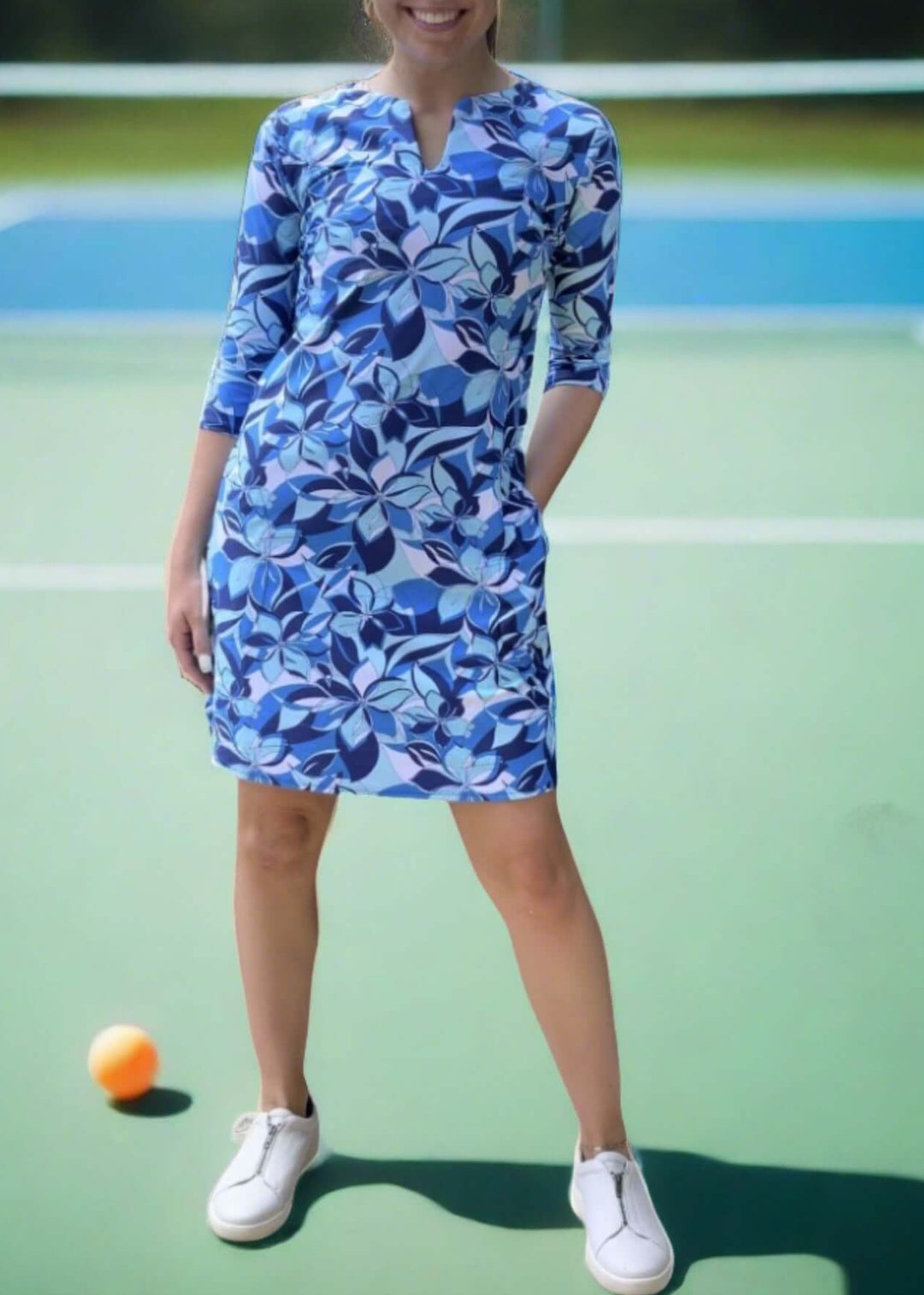 USA Made Ladies Active Wear Venice Dress in Sea Petals Print by Southwind Apparel | For Tennis, Pickle Ball, Lunch, Outdoor Event Summer Wear | Classy Cozy Cool Women&