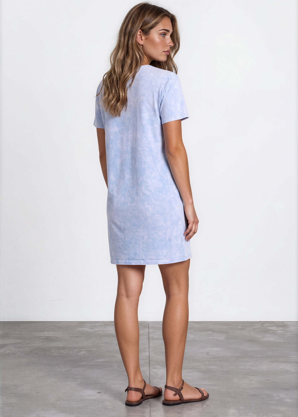 USA Made Ladies Mineral Washed Casual Cotton Short Sleeve Above Knee Length Dress with Pockets | Style# C60596 | Classy Cozy Cool Women's Made in America Boutique