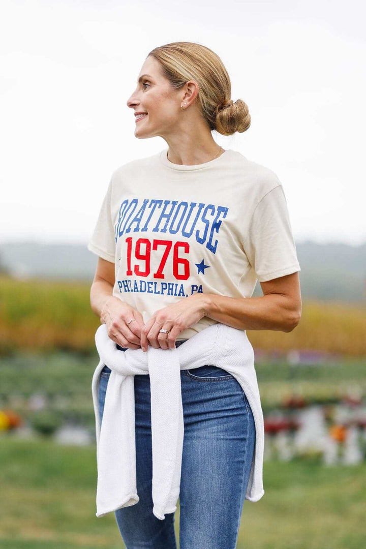 Made in USA Boathouse Graphic Cotton Short Sleeve T-Shirt with different Graphics to Choose from in White, Navy or Gray