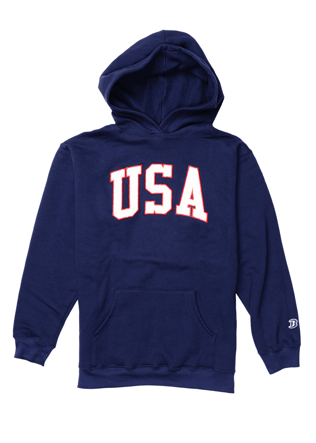 Made in USA Boathouse Patriotic Unisex Oversized Hoodie with USA Chenille Graphic Soft and Cozy Sweatshirt in Navy Blue