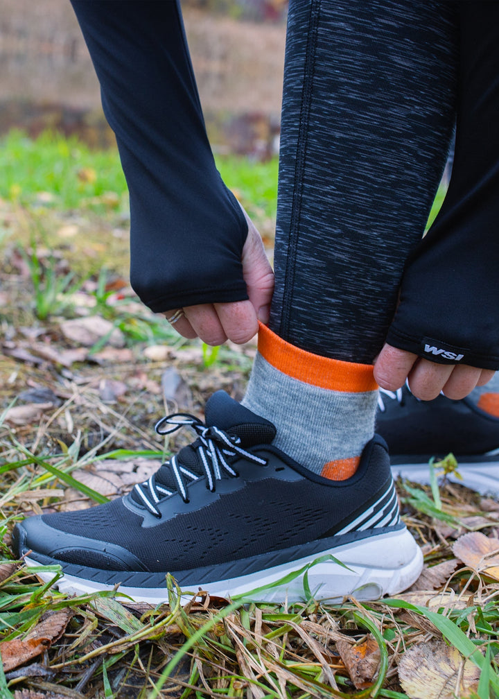 Made in USA WSI Sportswear Men’s Crew HEATR® Socks. Crew length, Dry-fit, Gray, Blue, Unisex