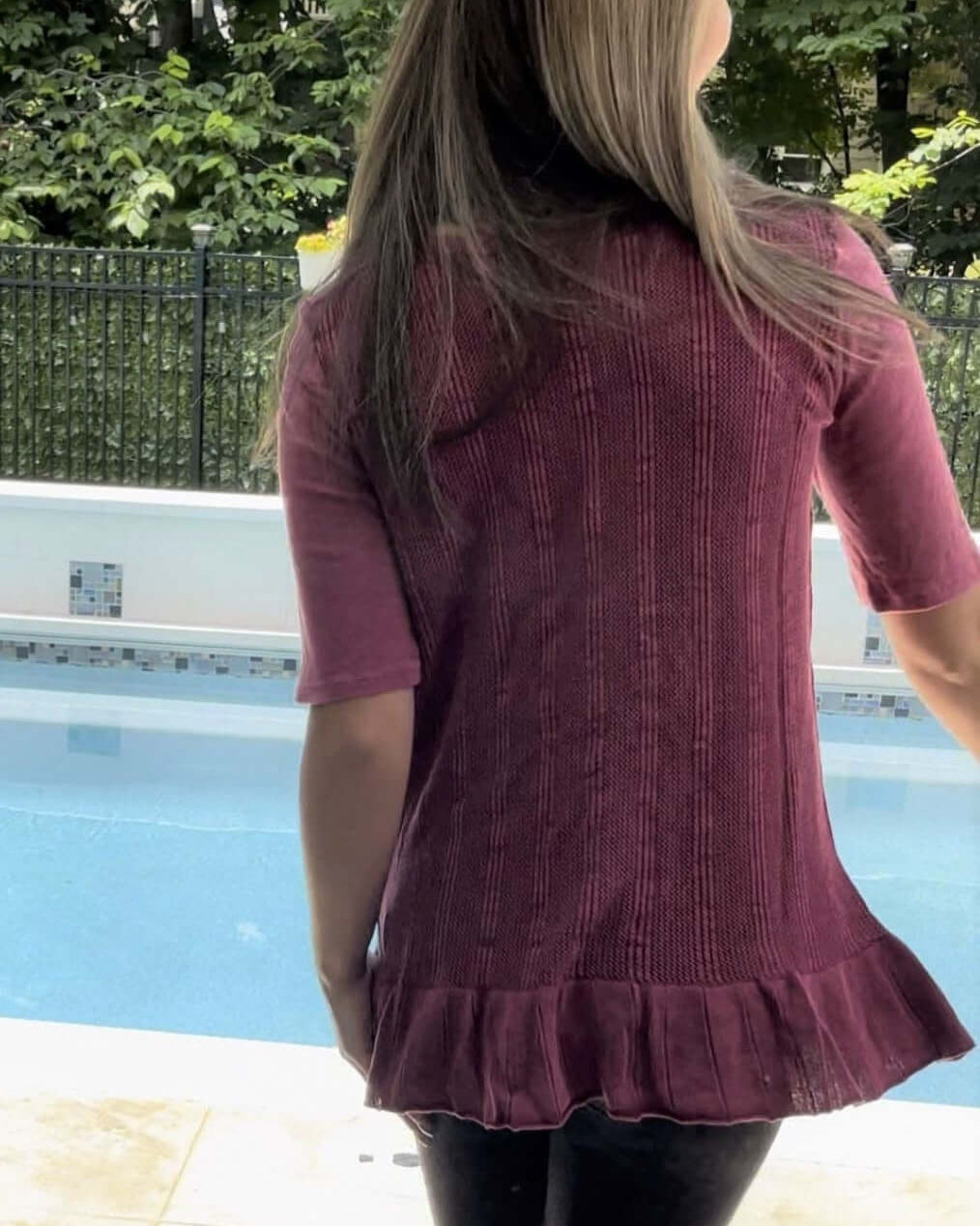 USA Made Feminine Flare Ladies Mineral Washed Tunic with Ruffle Hem &amp; Pointelle Knit Back made of 50% Cotton &amp; 50% Modal | Classy Cozy Cool Women&