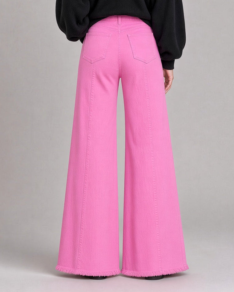 O2 Denim 505 High Waist Flare Jeans in Fuchsia Pink | Style PW505 | Women's fashion clothing made in the USA | Classy Cozy Cool American Boutique