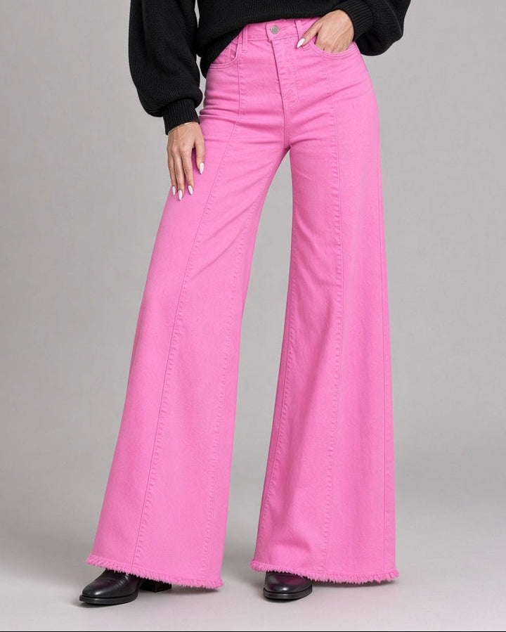 O2 Denim 505 High Waist Flare Jeans in Fuchsia Pink | Style PW505 | Women&