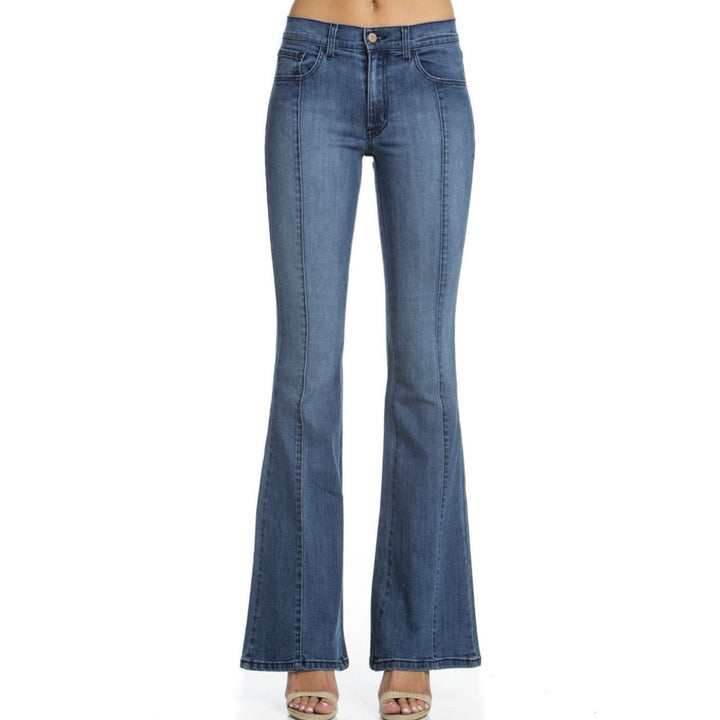 Rumor Has It Front Seam Flared Denim Jeans Medium Wash | O2 Denim Style PF3023 | Made in the USA | Classy Cozy Cool Women’s Clothing Boutique