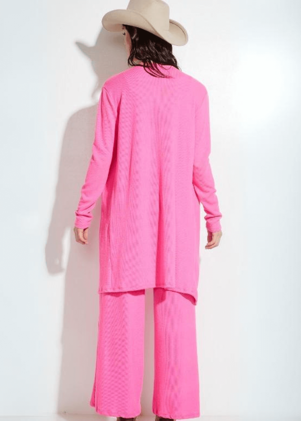 USA Made Women's Cozy Loungewear Fuchsia Pink Soft Ribbed 3 Piece Lounge Set Cardigan, Tank Top & Pants | Classy Cozy Cool Women's Made in America Boutique