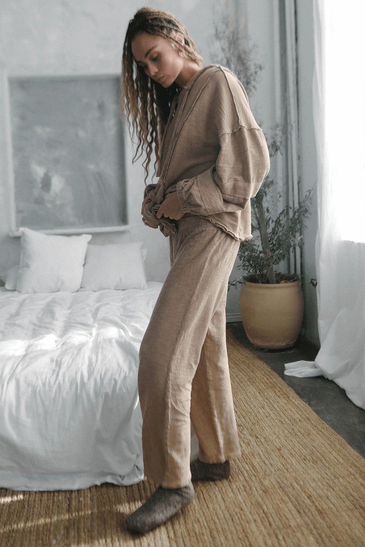 The pants you have been dreaming about. The New Baja Pants is an update on our best seller. Crafted from 100% cotton and featuring a cool relaxed fit, these pants are ultra cozy and flattering on all body types. Sand / Olive / Navy, Made in USA