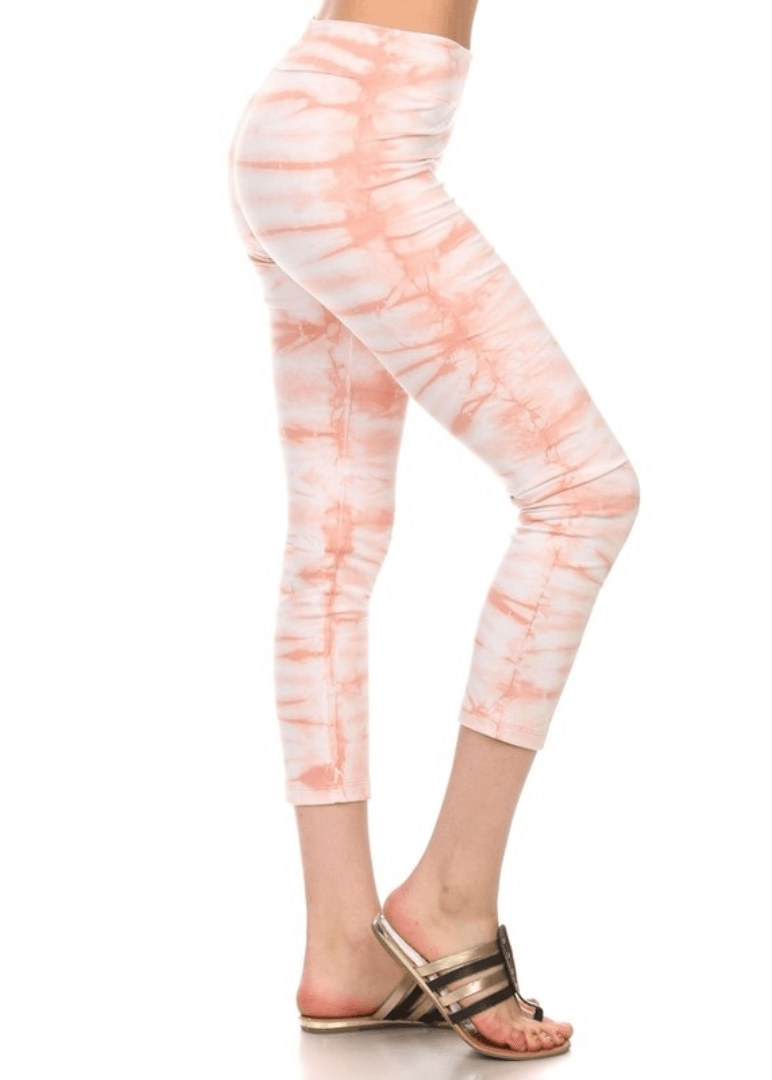 Apricot Tie Dye Capri Leggings | Style# C30461 | Made in USA with USA Made Fabric | Classy Cozy Cool American Boutique