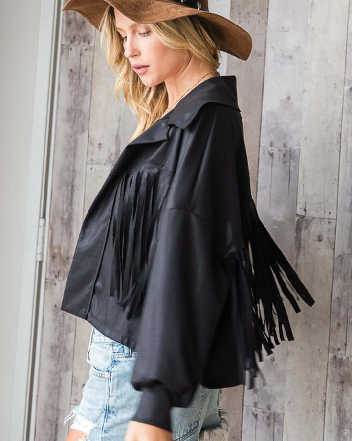 Bucketlist Brand Clothing | Brand: Bucket List | Fringe Detail Black Open Front Cropped Jacket Style 