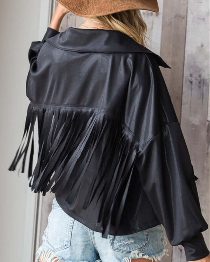 Bucketlist Clothing | Brand: Bucket List | Fringe Detail Black Open Front Cropped Jacket Style 