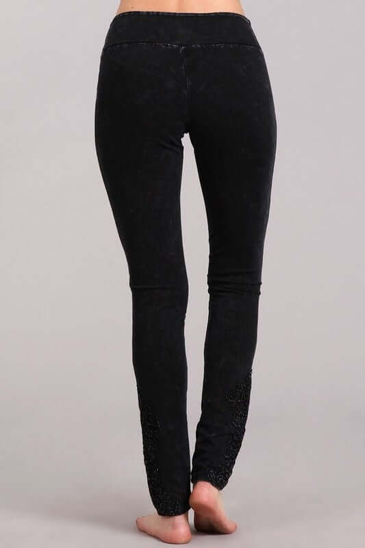 Mineral Washed Jeggings Crochet Ankle Detail - Clearance Final Sale