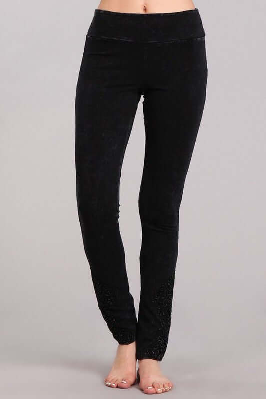 Mineral Washed Jeggings Crochet Ankle Detail - Clearance Final Sale