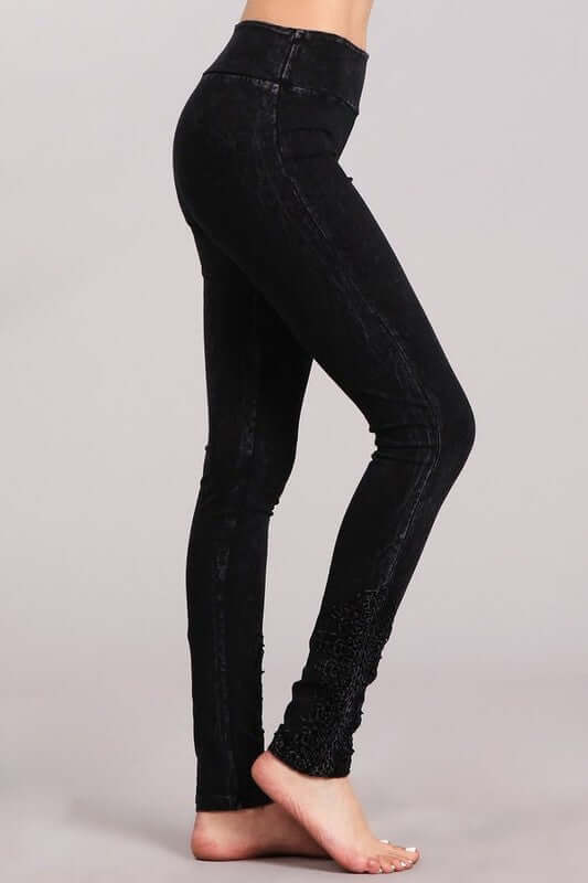 Mineral Washed Jeggings Crochet Ankle Detail - Clearance Final Sale