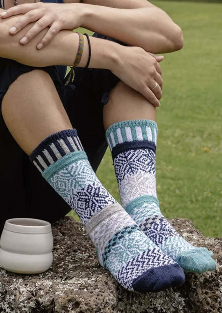 Solmate Socks SNOWFALL Knitted Crew Socks Proudly Made USA | These socks are delightfully mismatched &amp; so very comfortable. American Made Clothing